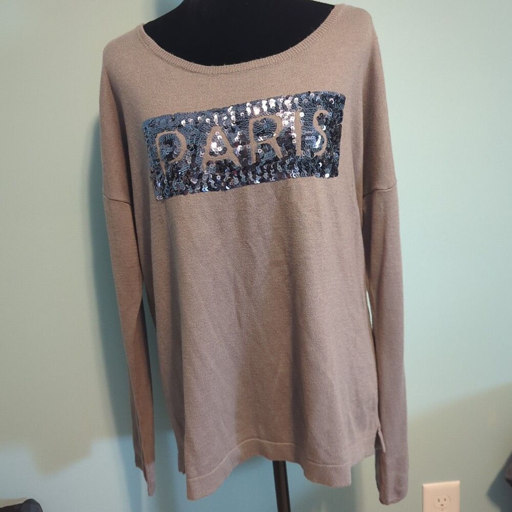 Promod Brown Paris Sequin Knit Sweater L